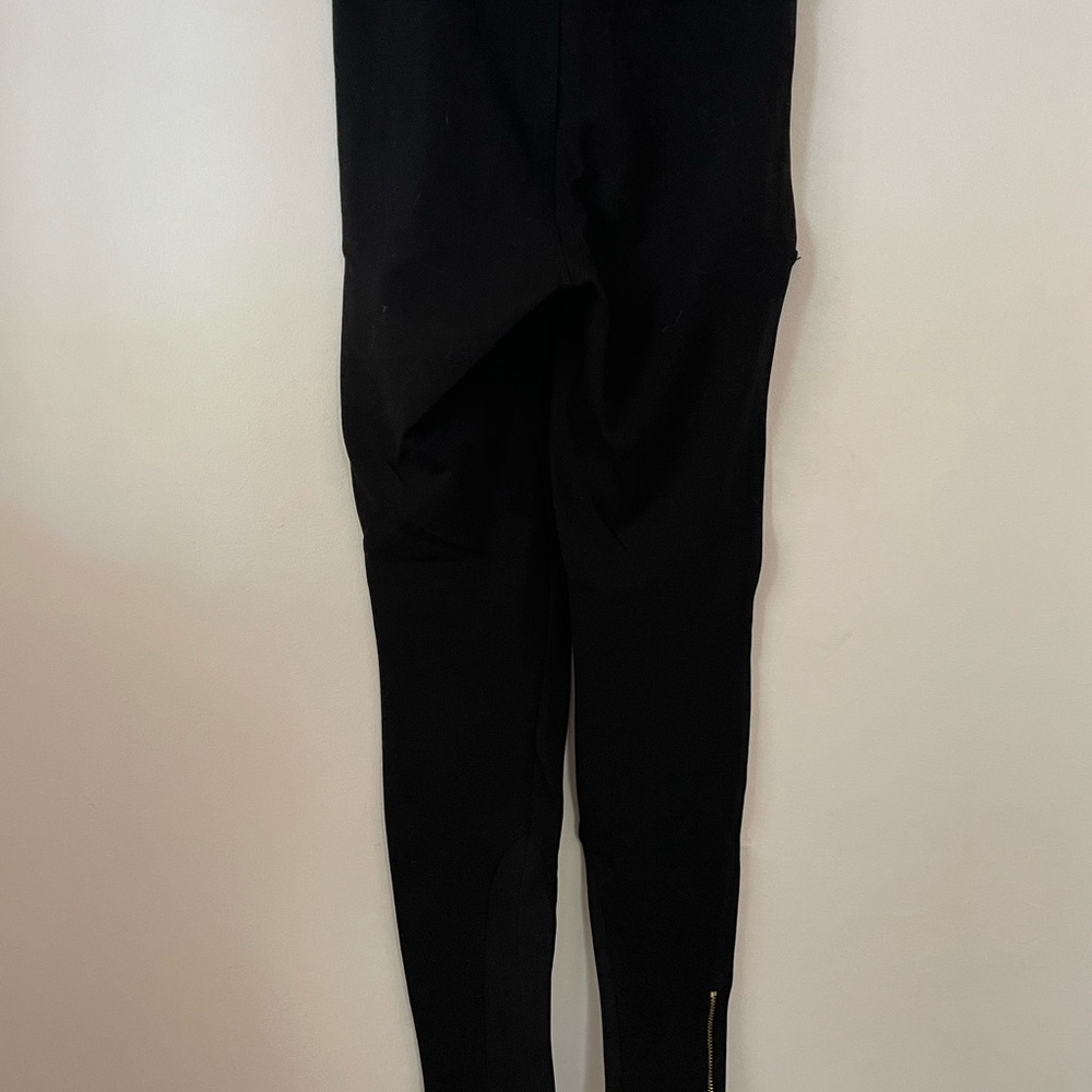 Zara Basic Black Leggings with Gold Ankle Zipper Size S